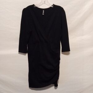 24seven Comfort Apparel Women's Black Solid Color V Neck Faux Wrap Dress